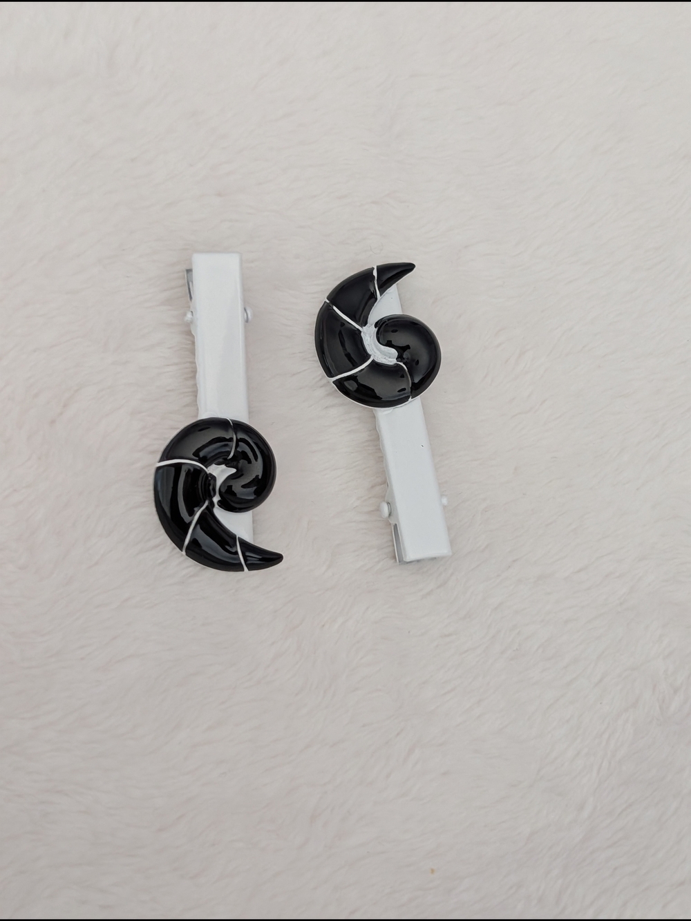 5/$35 Miraculous Ladybug Goat Hair Clips – Black & White Spiral Accessories